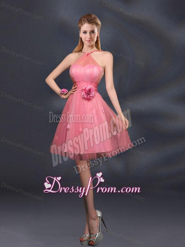 Pretty Halter A Line Dama Dresses with Hand Made Flowers