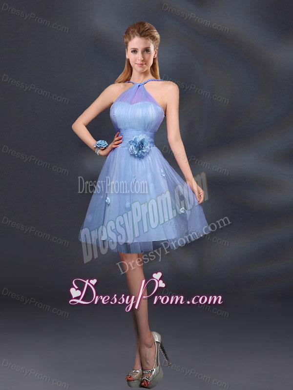 Pretty Halter A Line Dama Dresses with Hand Made Flowers