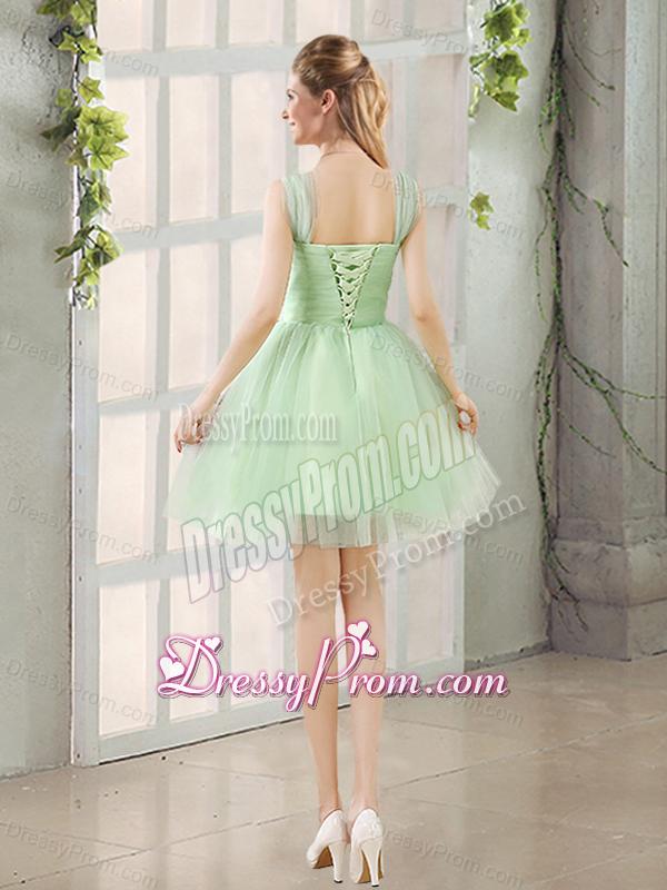 Ruching Organza A Line Straps Dama Dress with Lace Up
