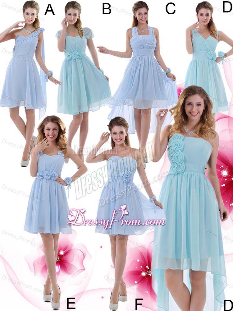 Ruching and Hand Made Flowers Straps 2015 Chiffon Dama Dress