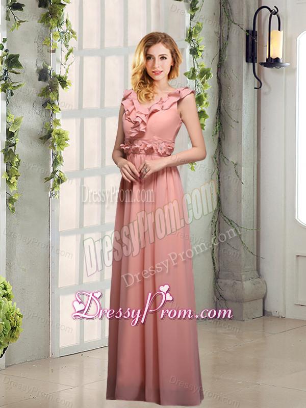 V Neck Empire Appliques Dama Dresses with Floor Length