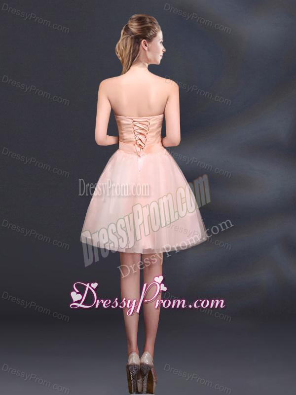 2015 Bowknot A Line Strapless Dama Dress with Lace Up