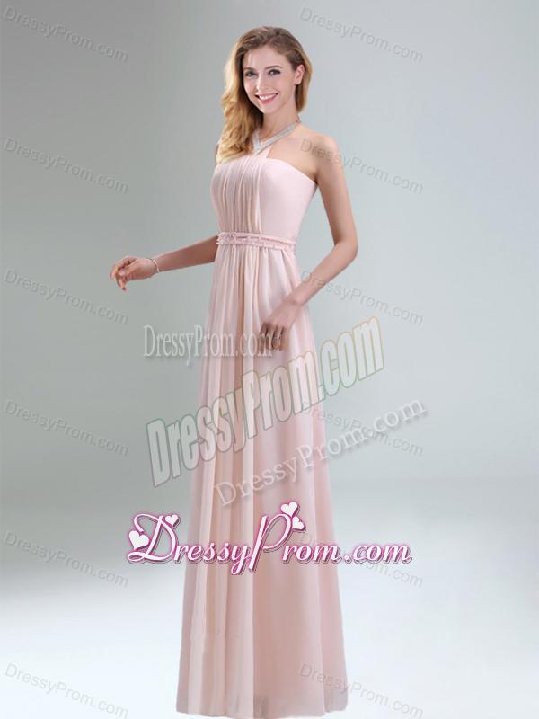 Romantic 2015 High Neck Chiffon Light Pink Dama Dress