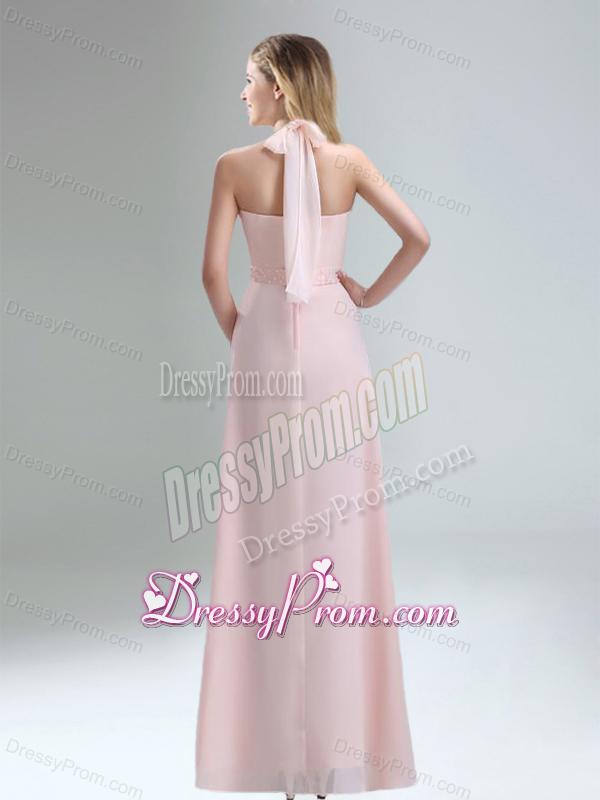 Romantic 2015 High Neck Chiffon Light Pink Dama Dress