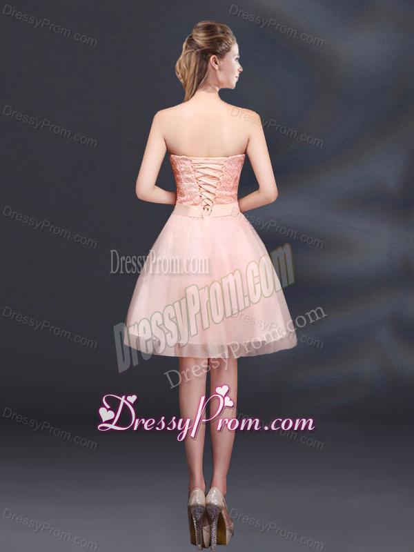 Strapless A Line Hand Made Flowers Dama Dress for 2015