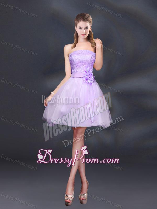 Strapless A Line Hand Made Flowers Dama Dress for 2015