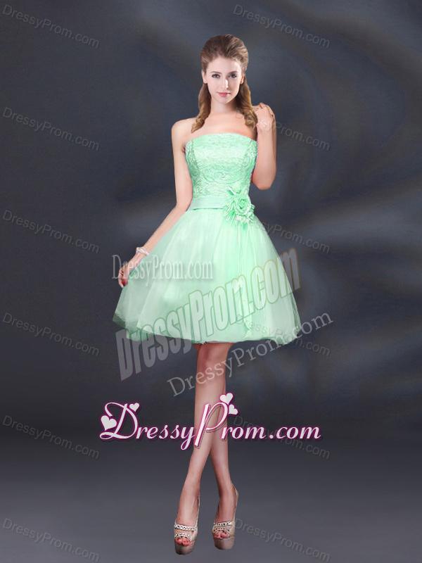 Strapless A Line Hand Made Flowers Dama Dress for 2015