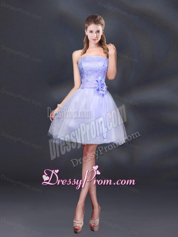 Strapless A Line Hand Made Flowers Dama Dress for 2015