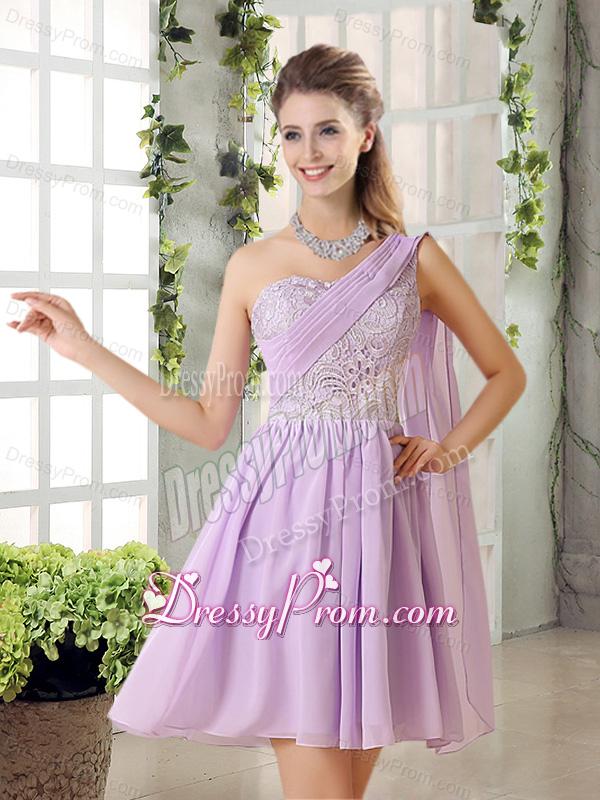 The Most Popular Lilace One Shoulder A line Dama Dress with Rushing