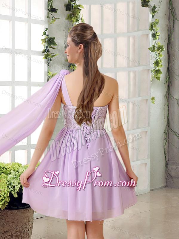 The Most Popular Lilace One Shoulder A line Dama Dress with Rushing