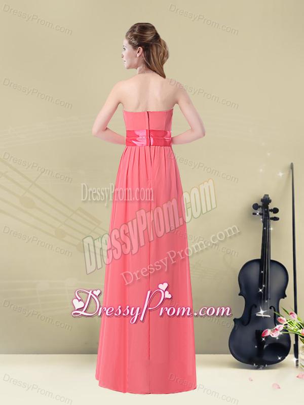 Sweetheart Watermelon Long Dama Dress with Bow Belt