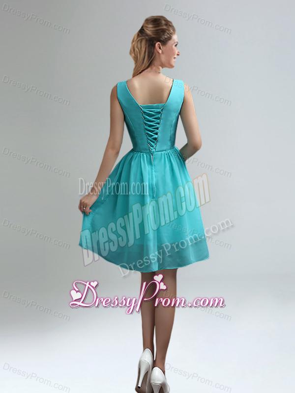 Elegant V-neck Ruched Dama Dress with Belt for Sale