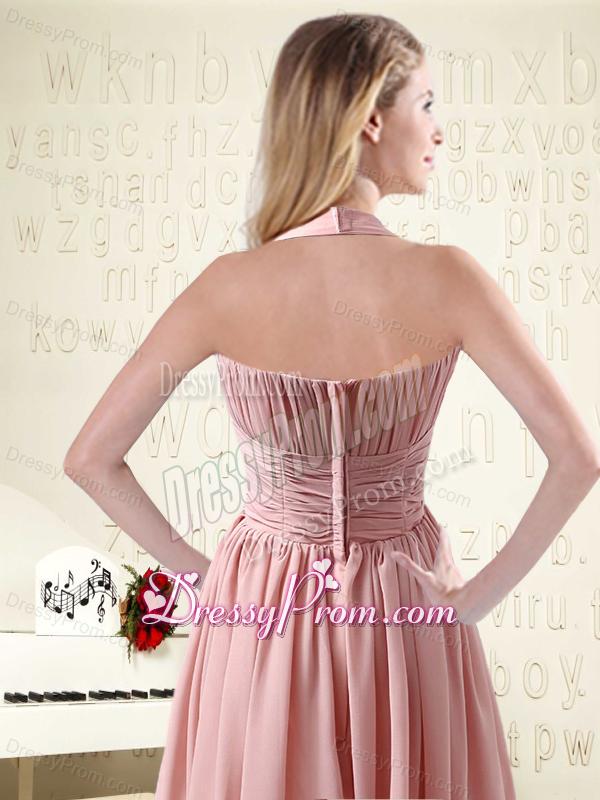 Halter Ruching and Handmade Flowers Empire Chiffon Dama Dresses