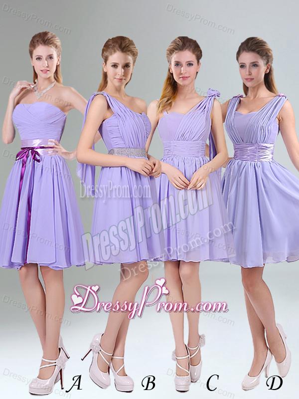 Perfect Straps Lavender Ruched Mini Length Dama Dress with Waistband