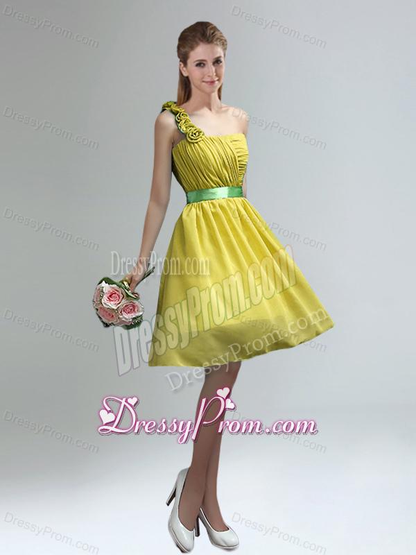 Unique One Shoulder Ruches Teal Dama Dresses with Belt