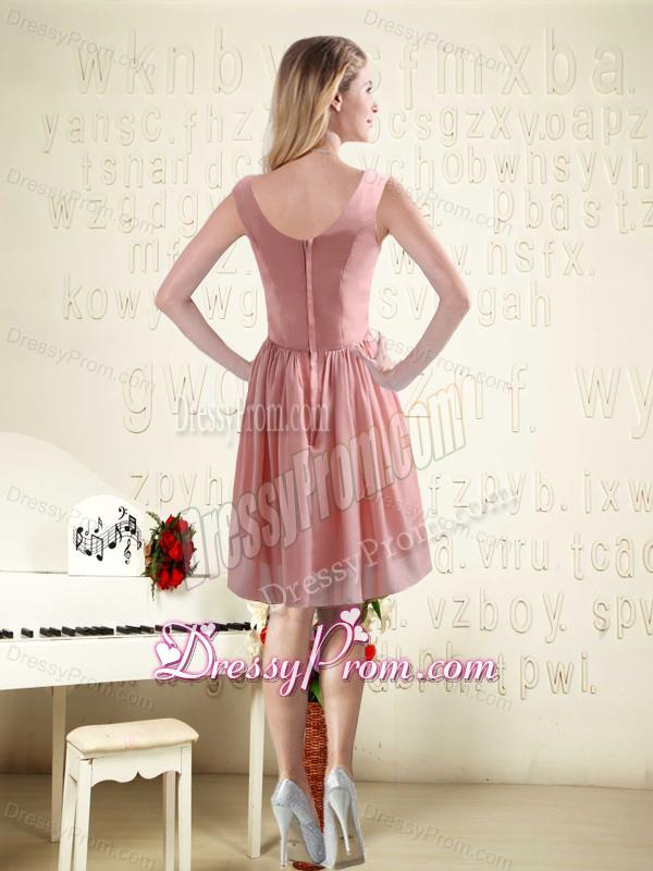 V Neck Empire Chiffon Ruching Dama Dresses for 2015