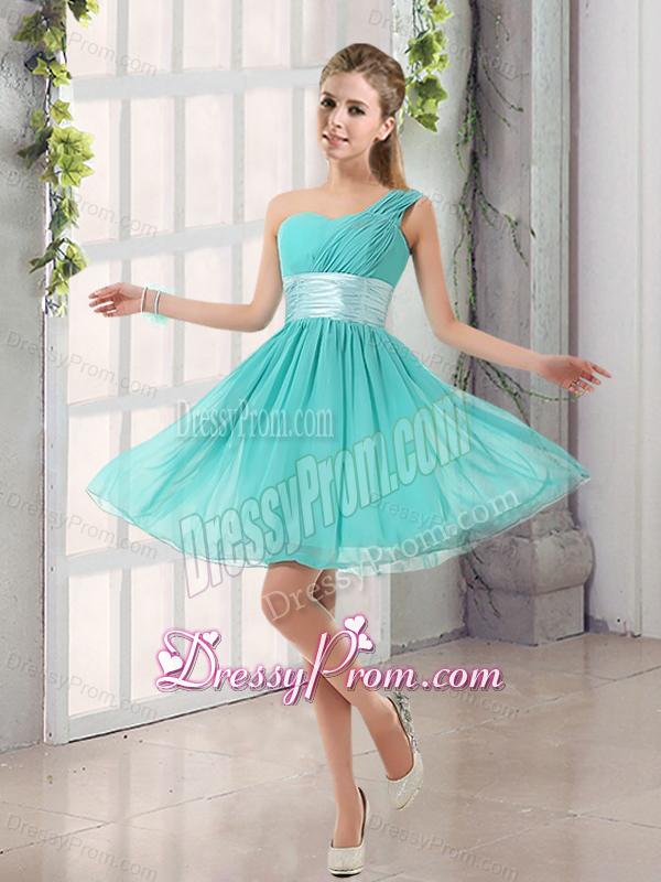 2015 A Line Ruching Lace Up Dama Dress in Aqua Blue