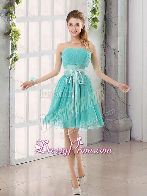 2015 A Line Ruching Lace Up Dama Dress in Aqua Blue