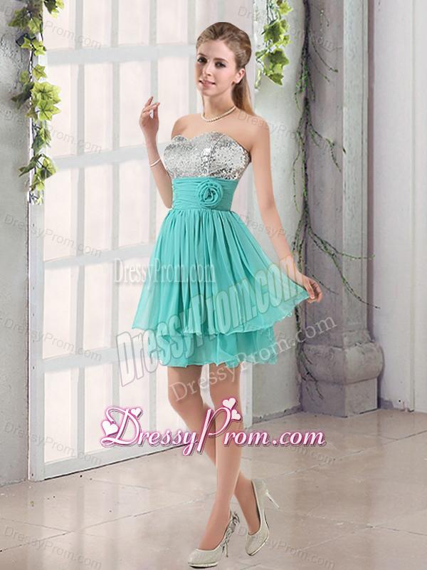 2015 A Line Ruching Lace Up Dama Dress in Aqua Blue