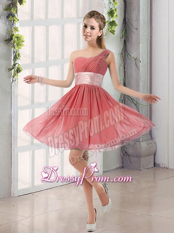 Natural One Shoulder A Line Ruching Lace Up Dama Dress
