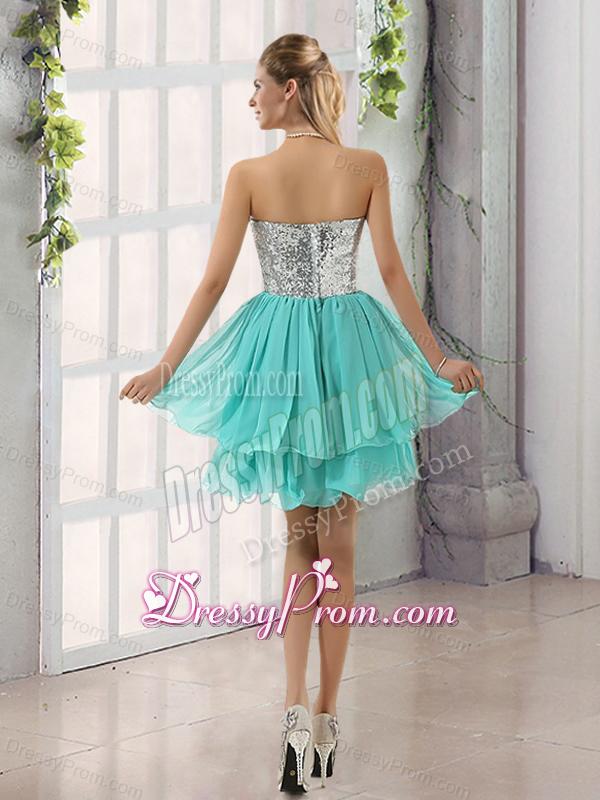 Sweetheart A Line Dama Dress with Sequins and Handle Made Flowers