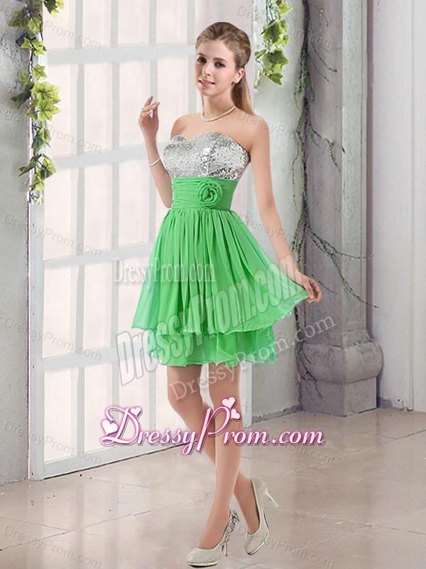 Sweetheart A Line Dama Dress with Sequins and Handle Made Flowers