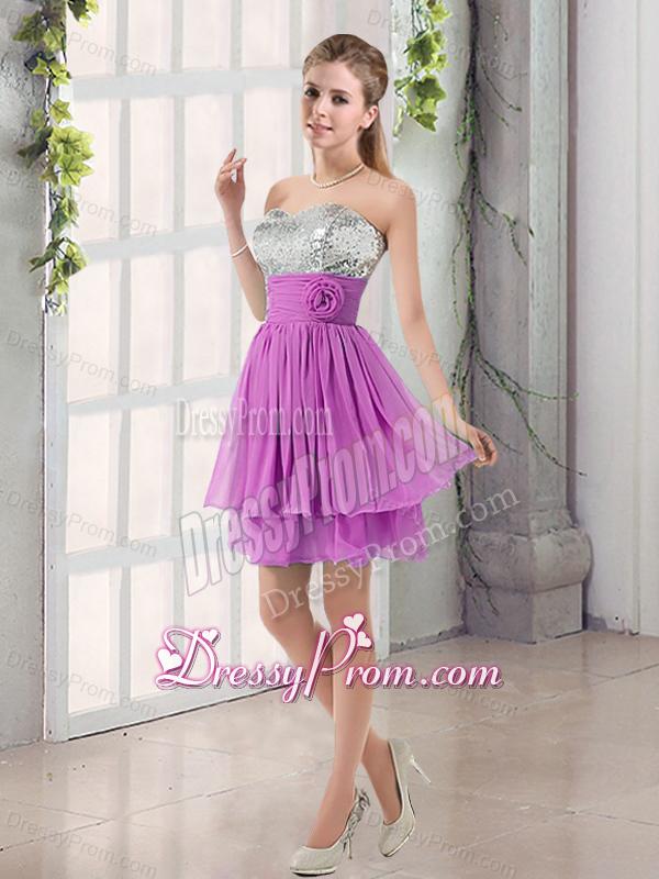 Sweetheart A Line Dama Dress with Sequins and Handle Made Flowers