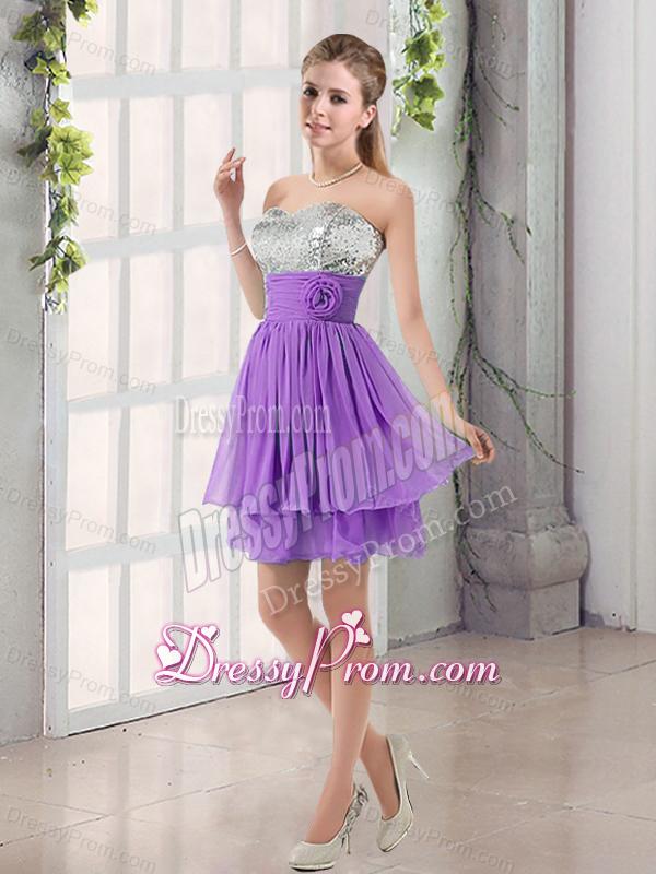 Sweetheart A Line Dama Dress with Sequins and Handle Made Flowers