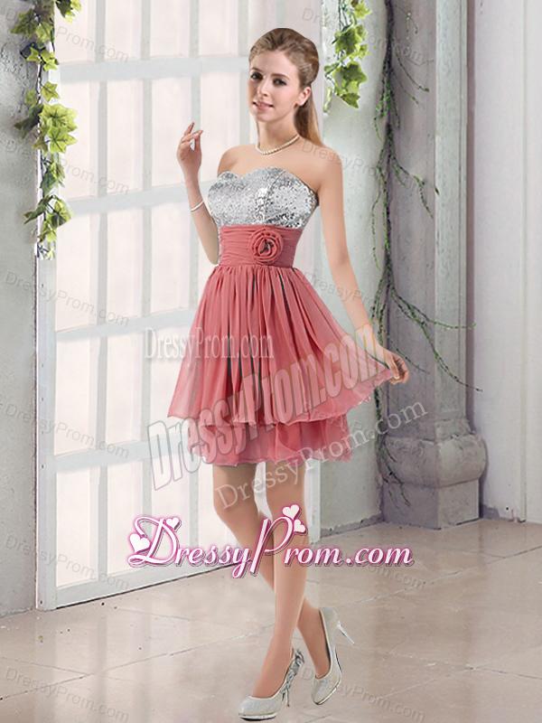 Sweetheart A Line Dama Dress with Sequins and Handle Made Flowers