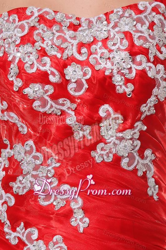 One Shoulder Red Organza Long Quinceanera Dress with Appliques