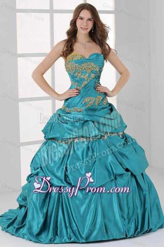Sweetheart Beading and Ruche Quinceanera Dress in Turquoise