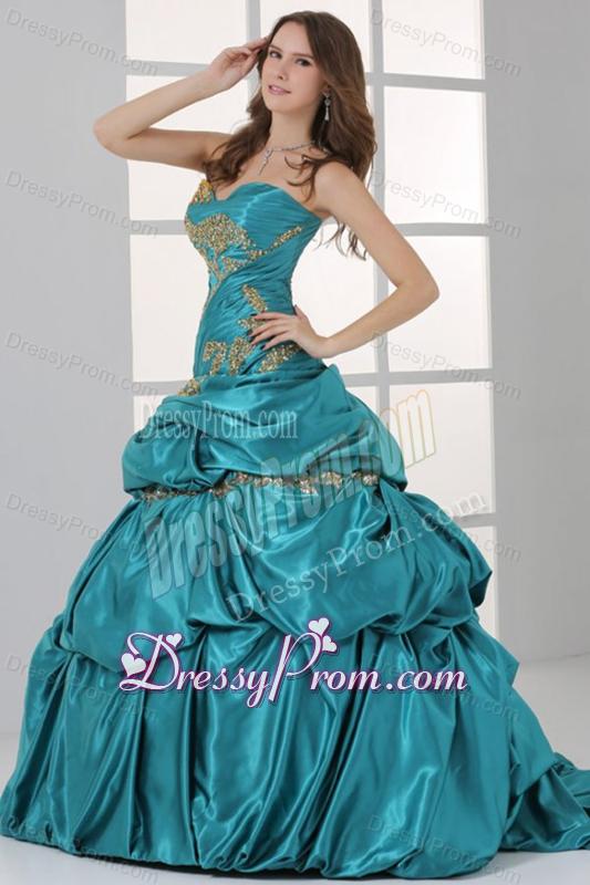 Sweetheart Beading and Ruche Quinceanera Dress in Turquoise