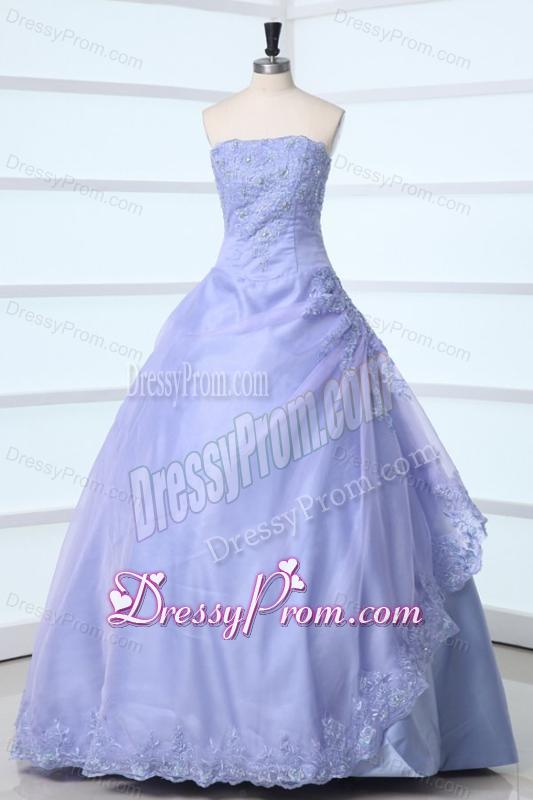 2014 Spring Strapless Appliques Decorate Quinceanera Dress in Lavender