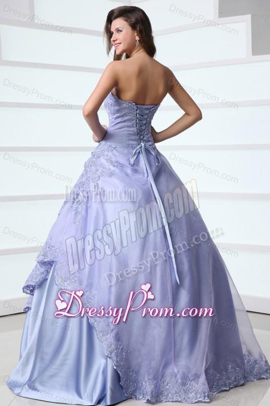 2014 Spring Strapless Appliques Decorate Quinceanera Dress in Lavender