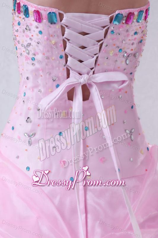 Baby Pink Strapless Beading and Pick-ups Organza Quinceanera Dress