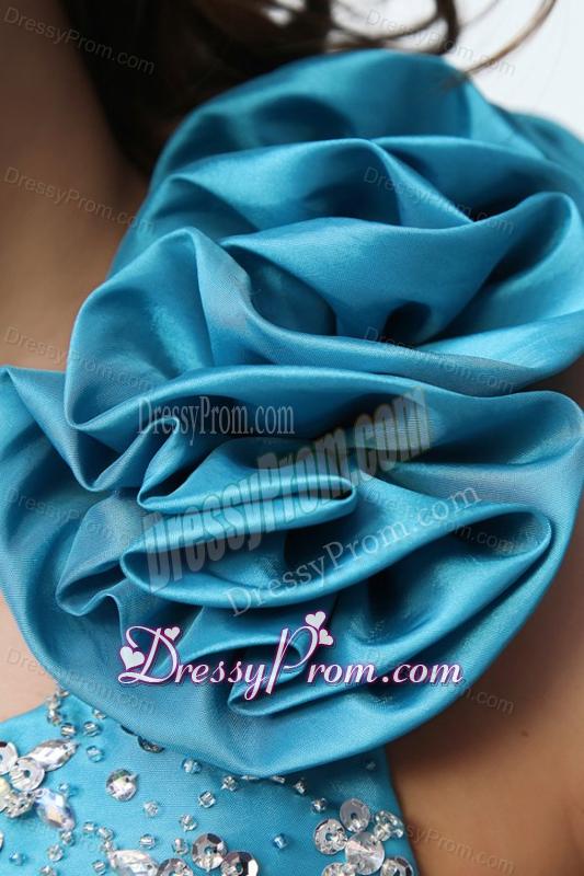 Beading and Pick-ups One Shoulder Teal Taffeta Quinceanera Dress