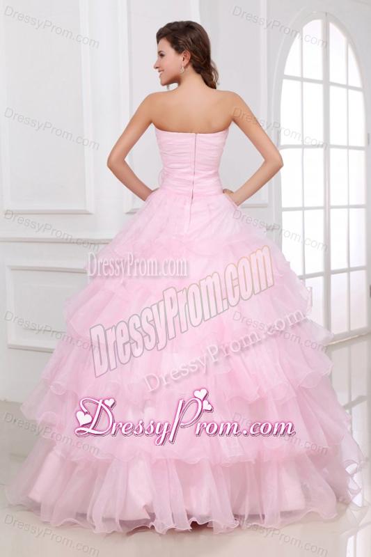 Beading and Ruffles Layered Sweetheart Quinceanera Dress in Baby Pink