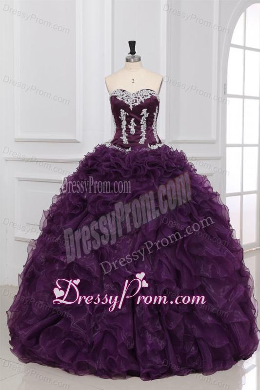 Dark Purple Sweetheart Quinceanera Dress with Appliques and Ruffles