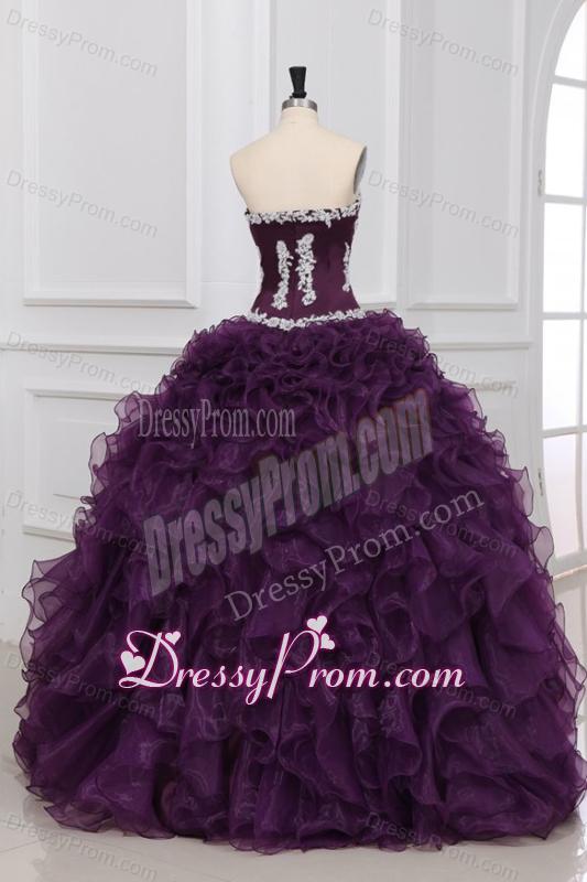 Dark Purple Sweetheart Quinceanera Dress with Appliques and Ruffles