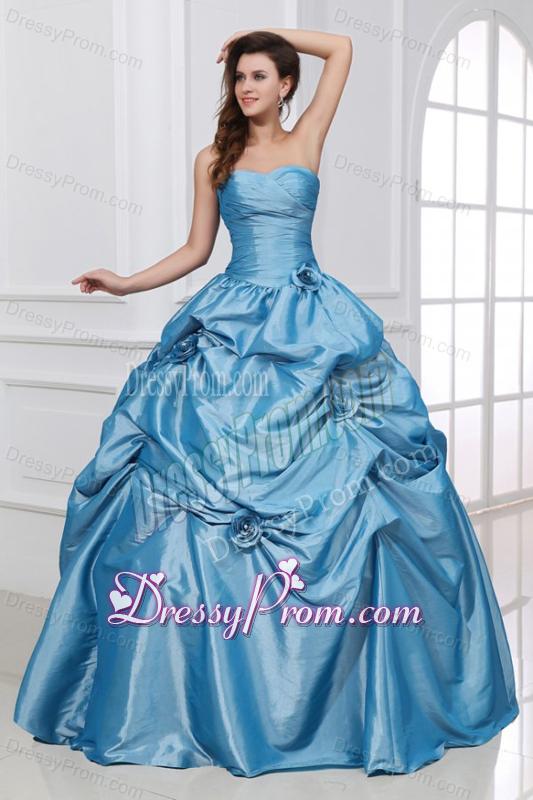 Hand Made Flowers Sweetheart Light Blue Taffeta Quinceanera Dress