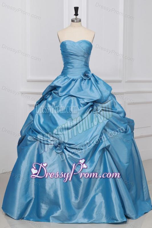 Hand Made Flowers Sweetheart Light Blue Taffeta Quinceanera Dress