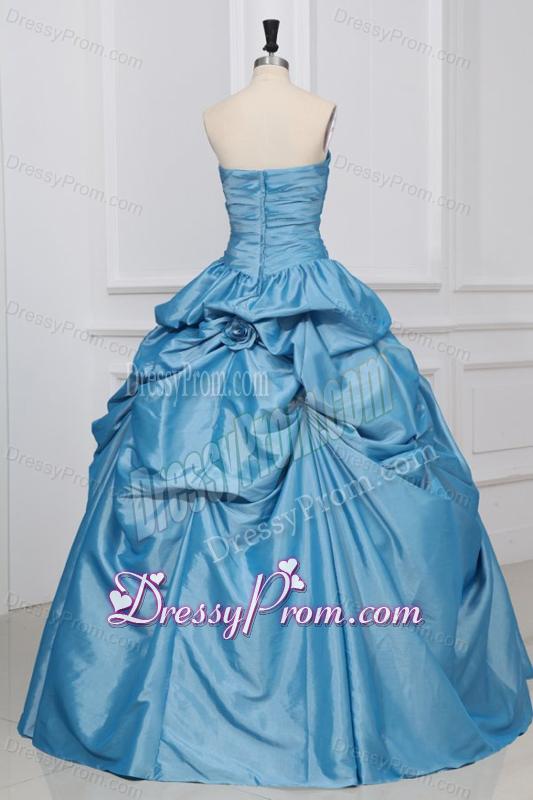 Hand Made Flowers Sweetheart Light Blue Taffeta Quinceanera Dress