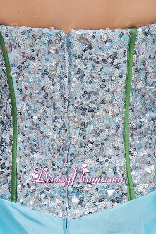 Light Blue Strapless Sequins and Taffeta Quinceanera Dress with Flowers