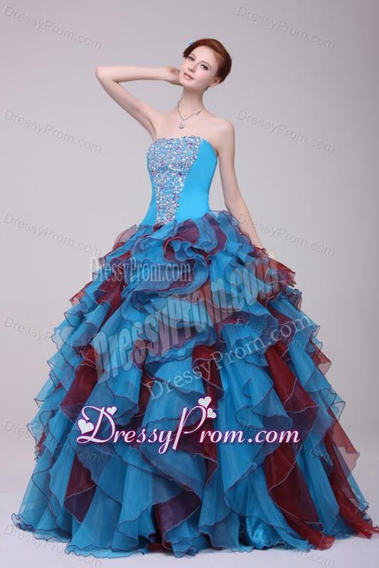 Multi-color Strapless Beaded Decorate Quinceanera Dress with Ruffles