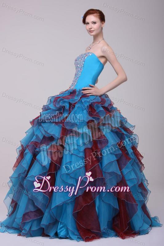 Multi-color Strapless Beaded Decorate Quinceanera Dress with Ruffles