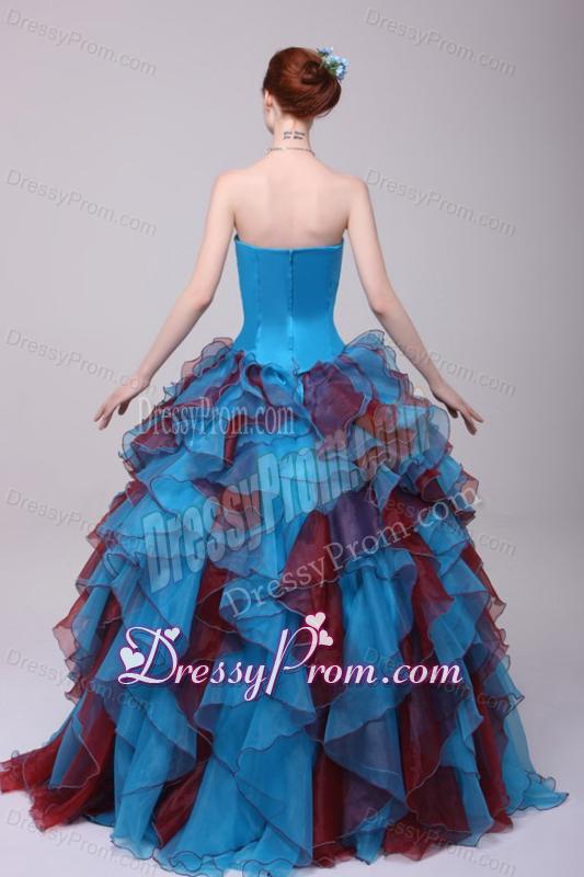 Multi-color Strapless Beaded Decorate Quinceanera Dress with Ruffles
