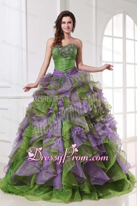 Organza Sweetheart Beading and Ruffles Quinceanera Dress in Multi-color