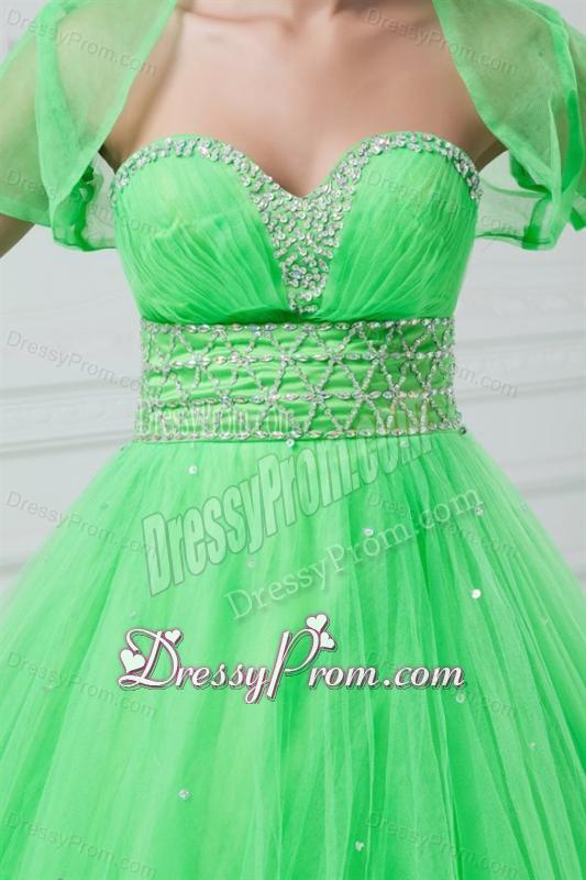 Spring Green Sweetheart Beaded Decorate Quinceanera Dress in Long