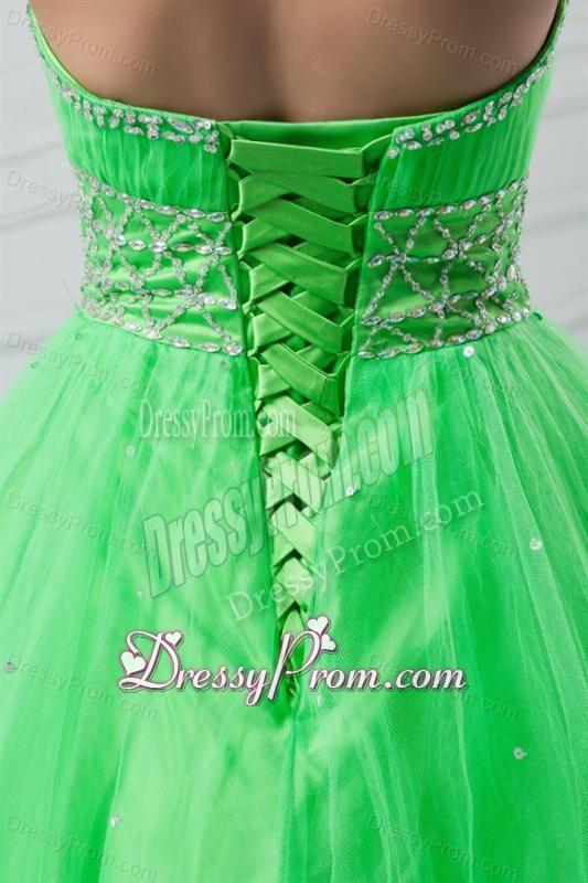 Spring Green Sweetheart Beaded Decorate Quinceanera Dress in Long