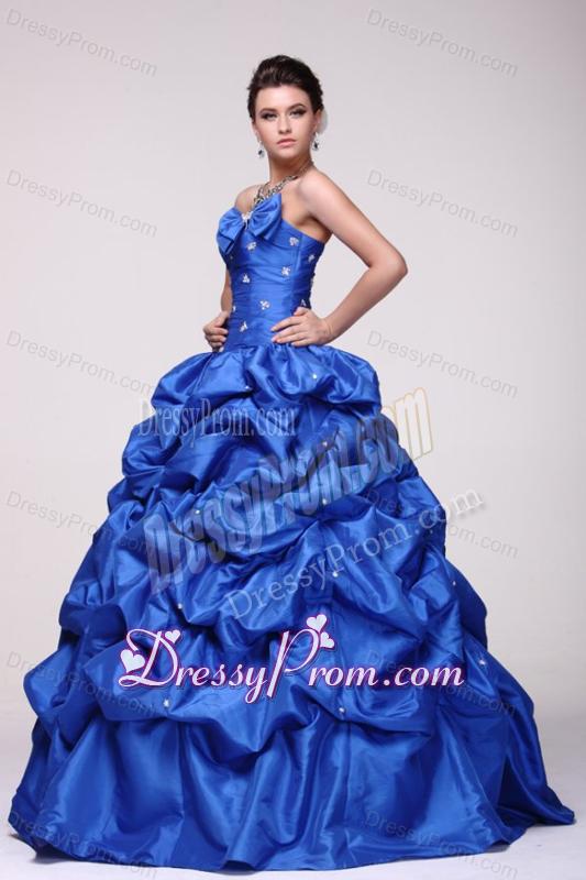 Strapless Beading and Pick-ups Taffeta Quinceanera Dress in Blue